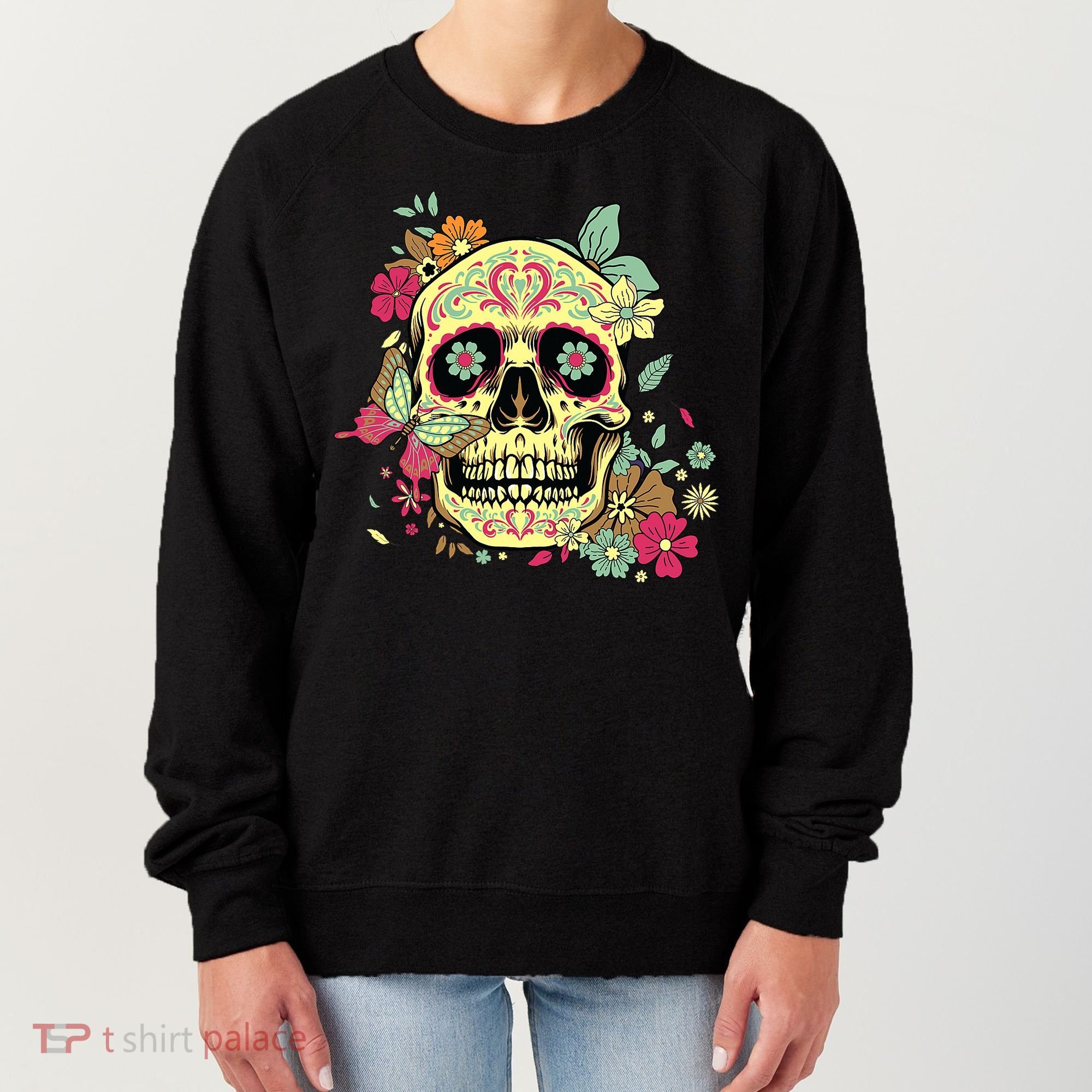 Floral Sugar Skull Dia de Los Muertos Dead   Women's Sweatshirt