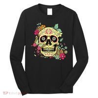 Floral Sugar Skull Dia de Los Muertos Dead   Long Sleeve Shirt thumb 0