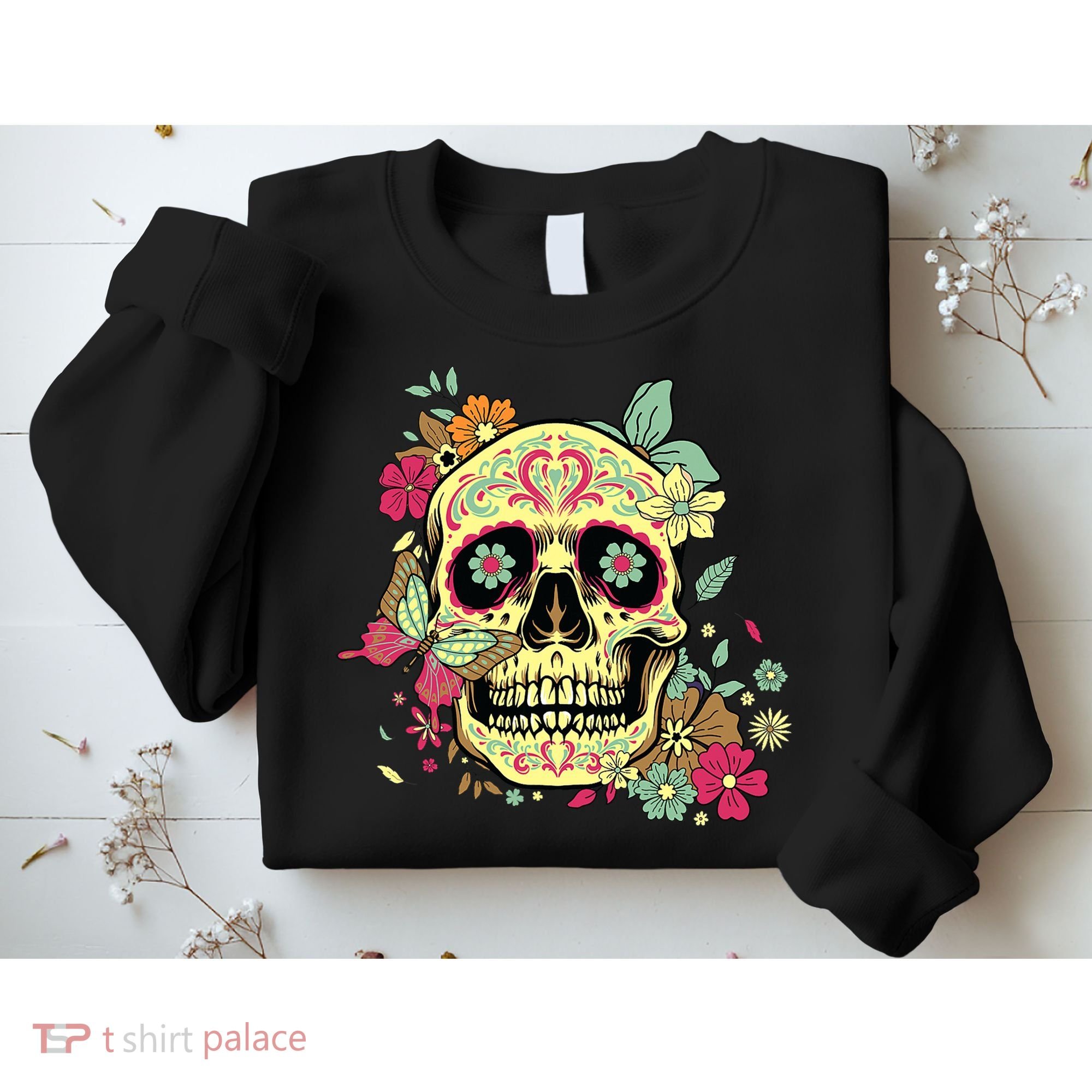 Floral Sugar Skull Dia de Los Muertos Dead   Sweatshirt