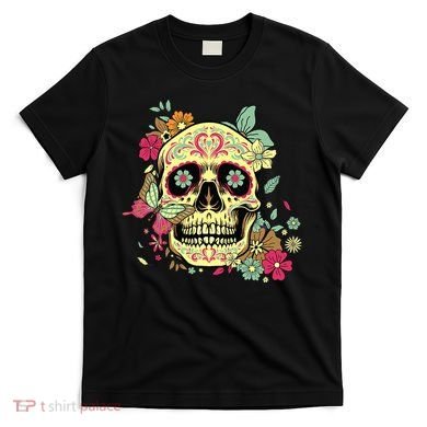 Floral Sugar Skull Dia de Los Muertos Dead   T-Shirt