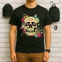 Floral Sugar Skull Dia de Los Muertos Dead   T-Shirt thumb 6