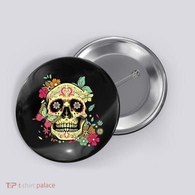 Floral Sugar Skull Dia de Los Muertos Dead   Button