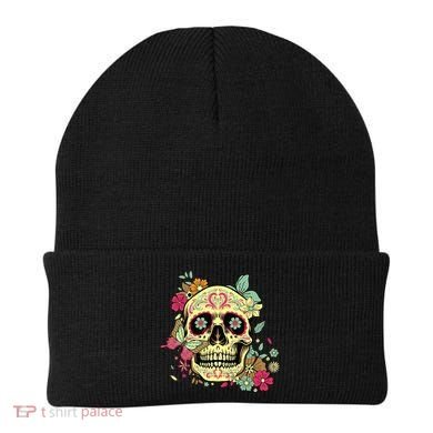 Floral Sugar Skull Dia de Los Muertos Dead   Beanie