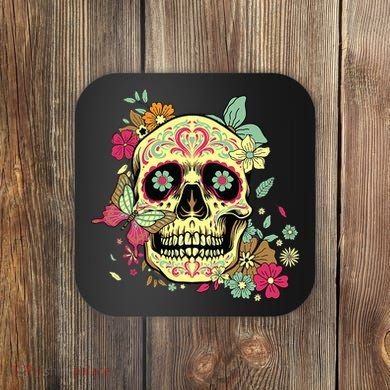 Floral Sugar Skull Dia de Los Muertos Dead   Coaster