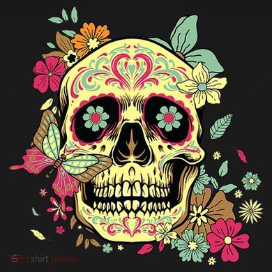 Floral Sugar Skull Dia de Los Muertos Dead   Flat Bill Trucker Hat