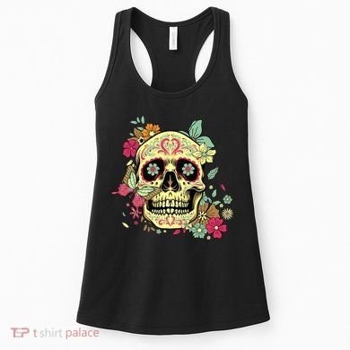 Floral Sugar Skull Dia de Los Muertos Dead   Women's Tank Top