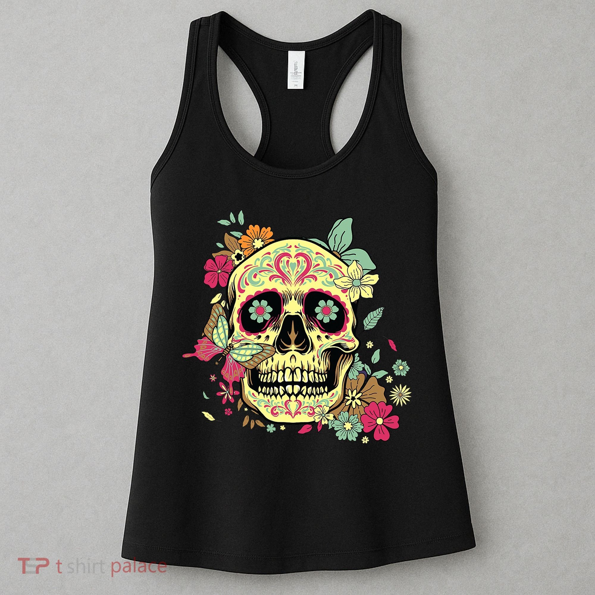 Floral Sugar Skull Dia de Los Muertos Dead   Women's Tank Top