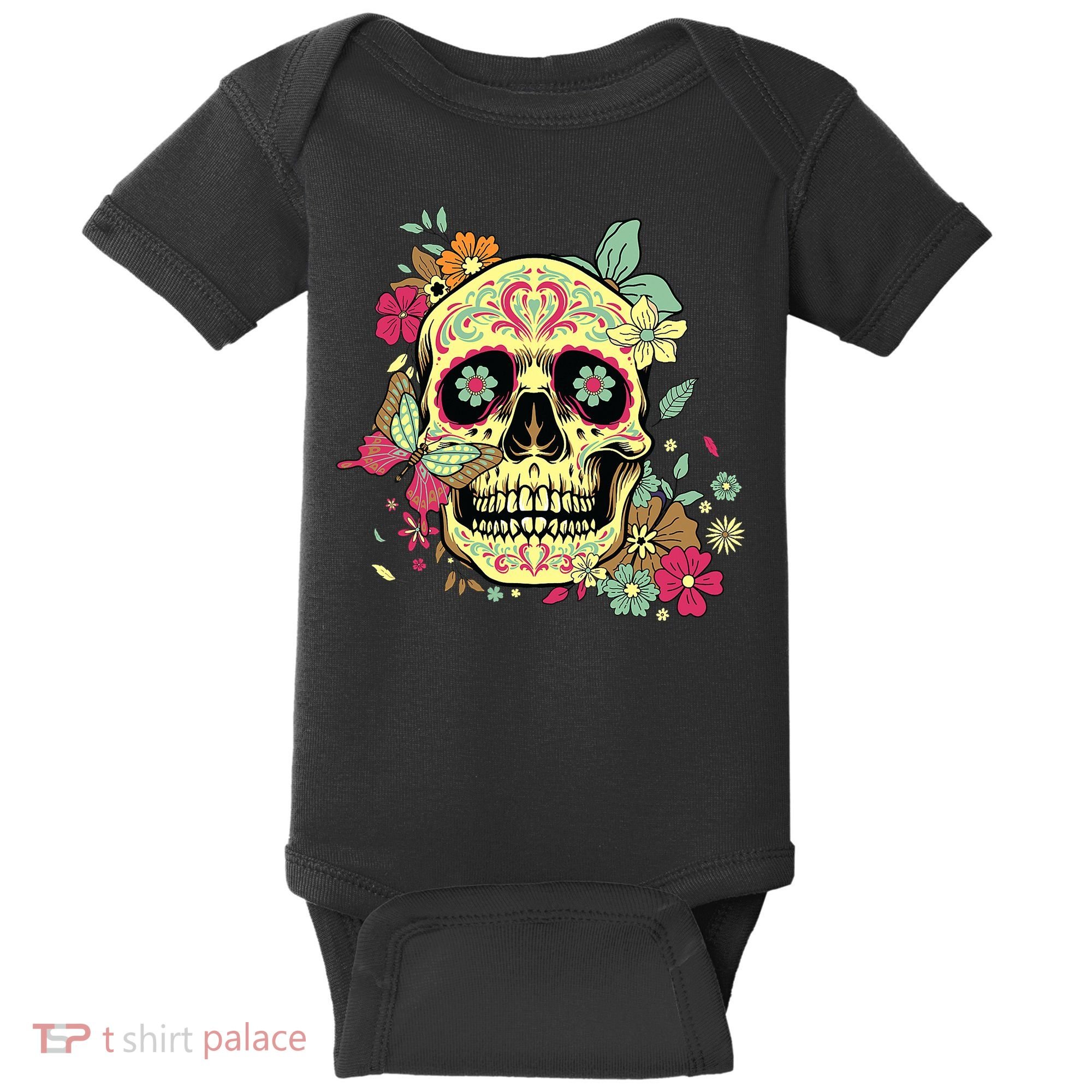 Floral Sugar Skull Dia de Los Muertos Dead   Baby Bodysuit