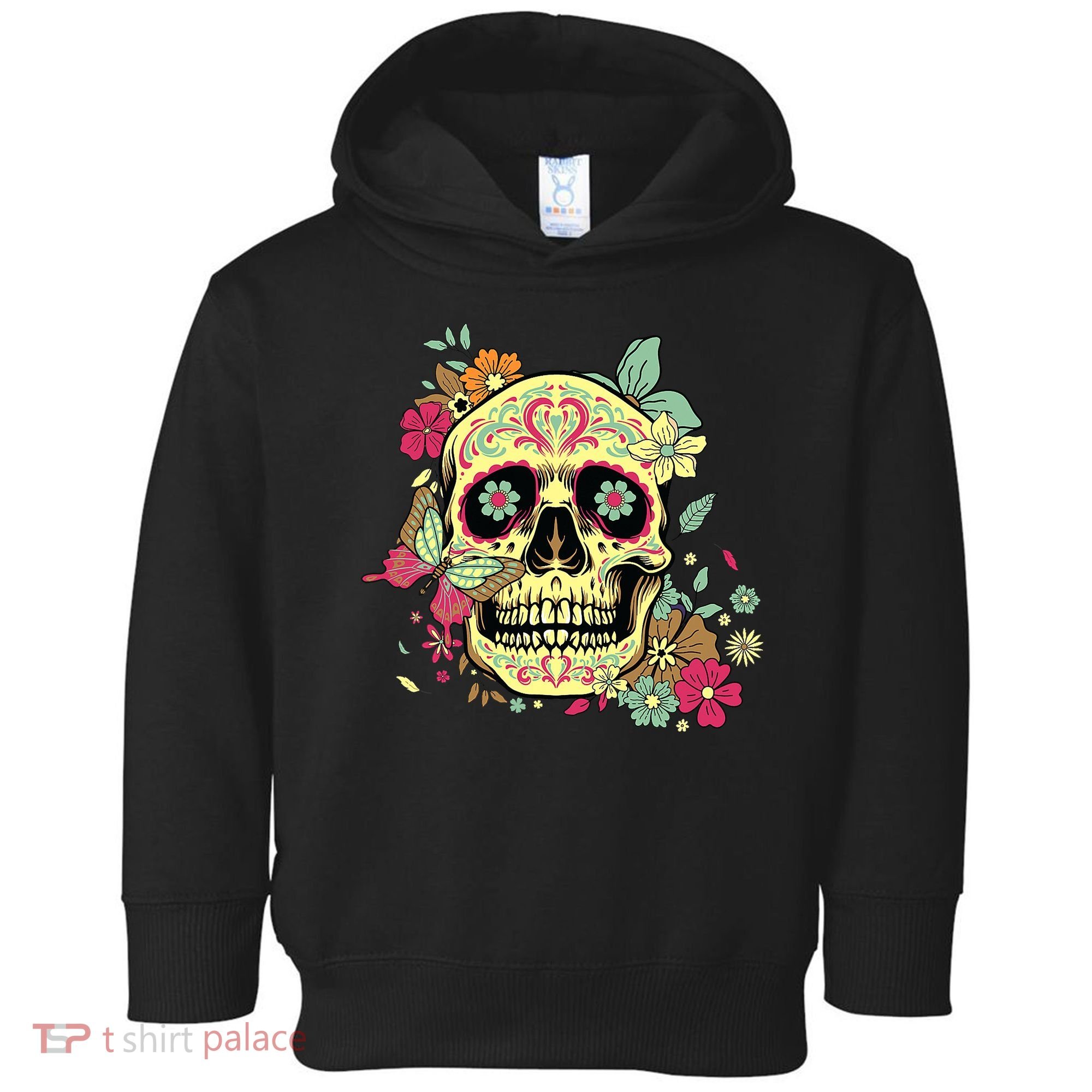 Floral Sugar Skull Dia de Los Muertos Dead   Toddler Hoodie