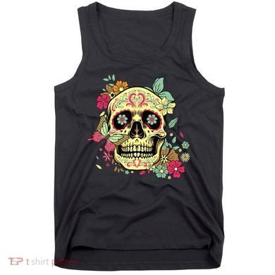 Floral Sugar Skull Dia de Los Muertos Dead   Tank Top