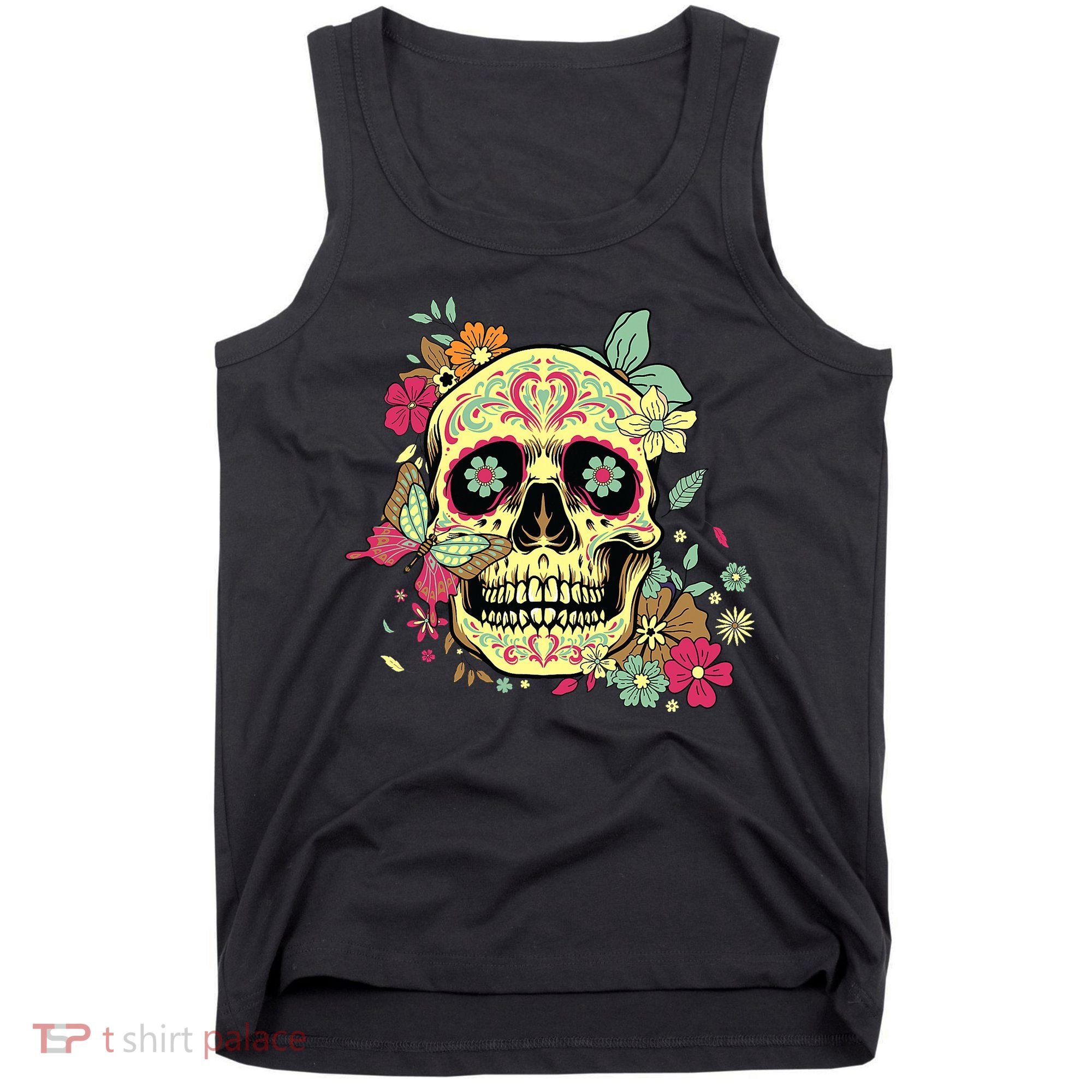 Floral Sugar Skull Dia de Los Muertos Dead   Tank Top
