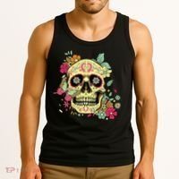 Floral Sugar Skull Dia de Los Muertos Dead   Tank Top thumb 3