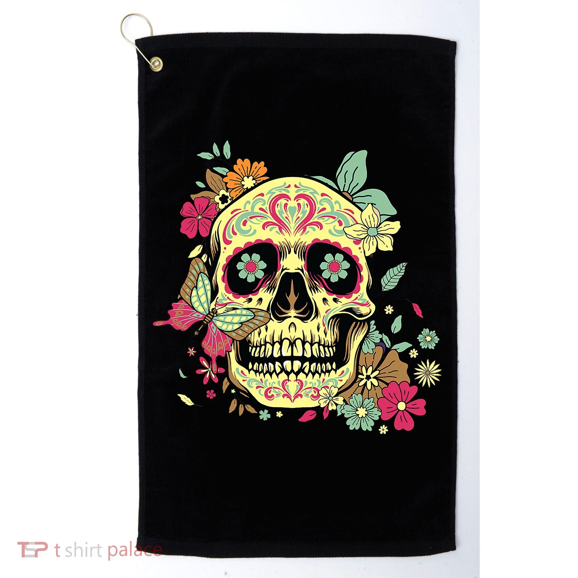 Floral Sugar Skull Dia de Los Muertos Dead   Golf Towel