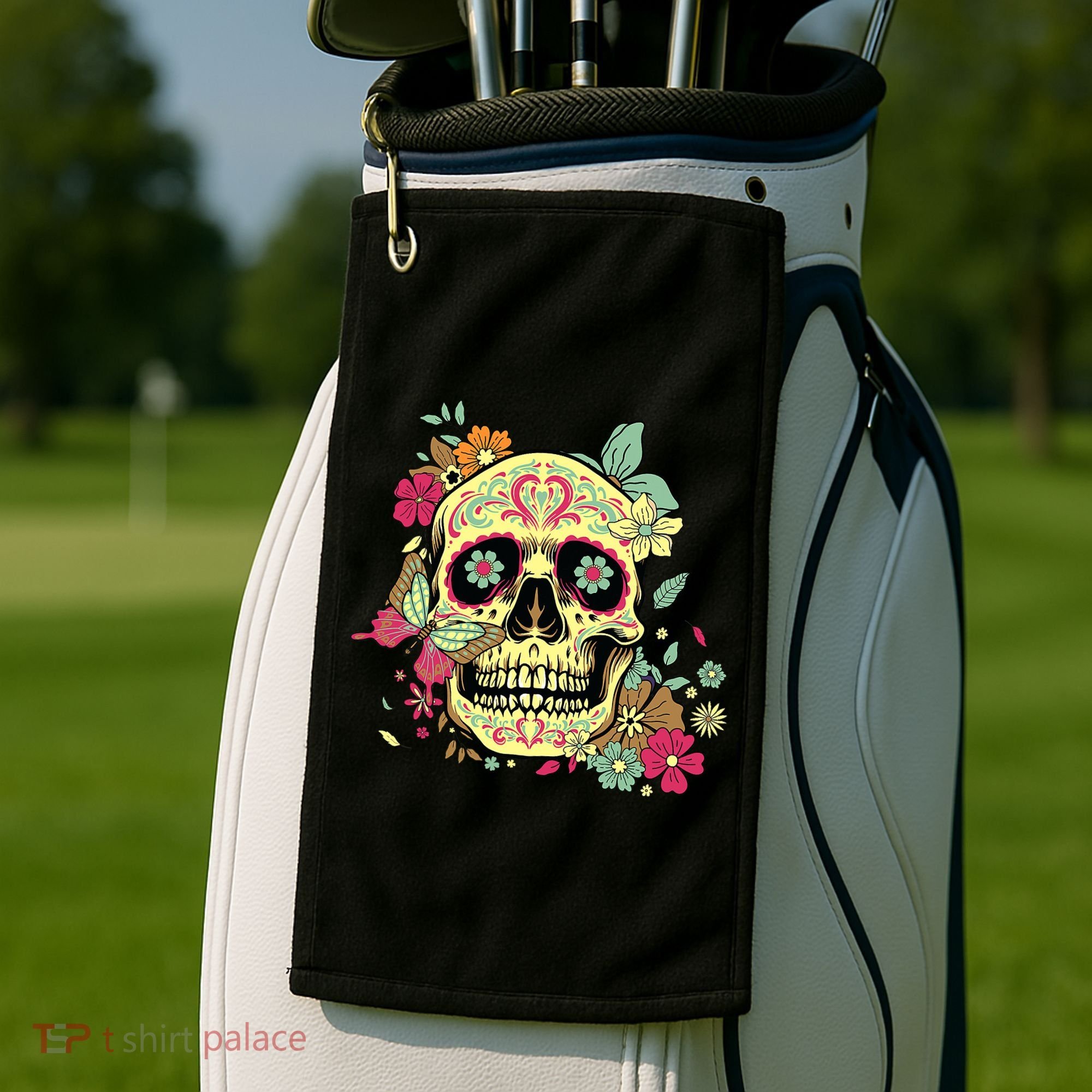 Floral Sugar Skull Dia de Los Muertos Dead   Golf Towel