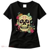 Floral Sugar Skull Dia de Los Muertos Dead   Women's T-Shirt thumb 0