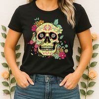 Floral Sugar Skull Dia de Los Muertos Dead   Women's T-Shirt thumb 2