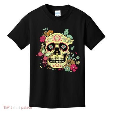 Floral Sugar Skull Dia de Los Muertos Dead   Kids T-Shirt
