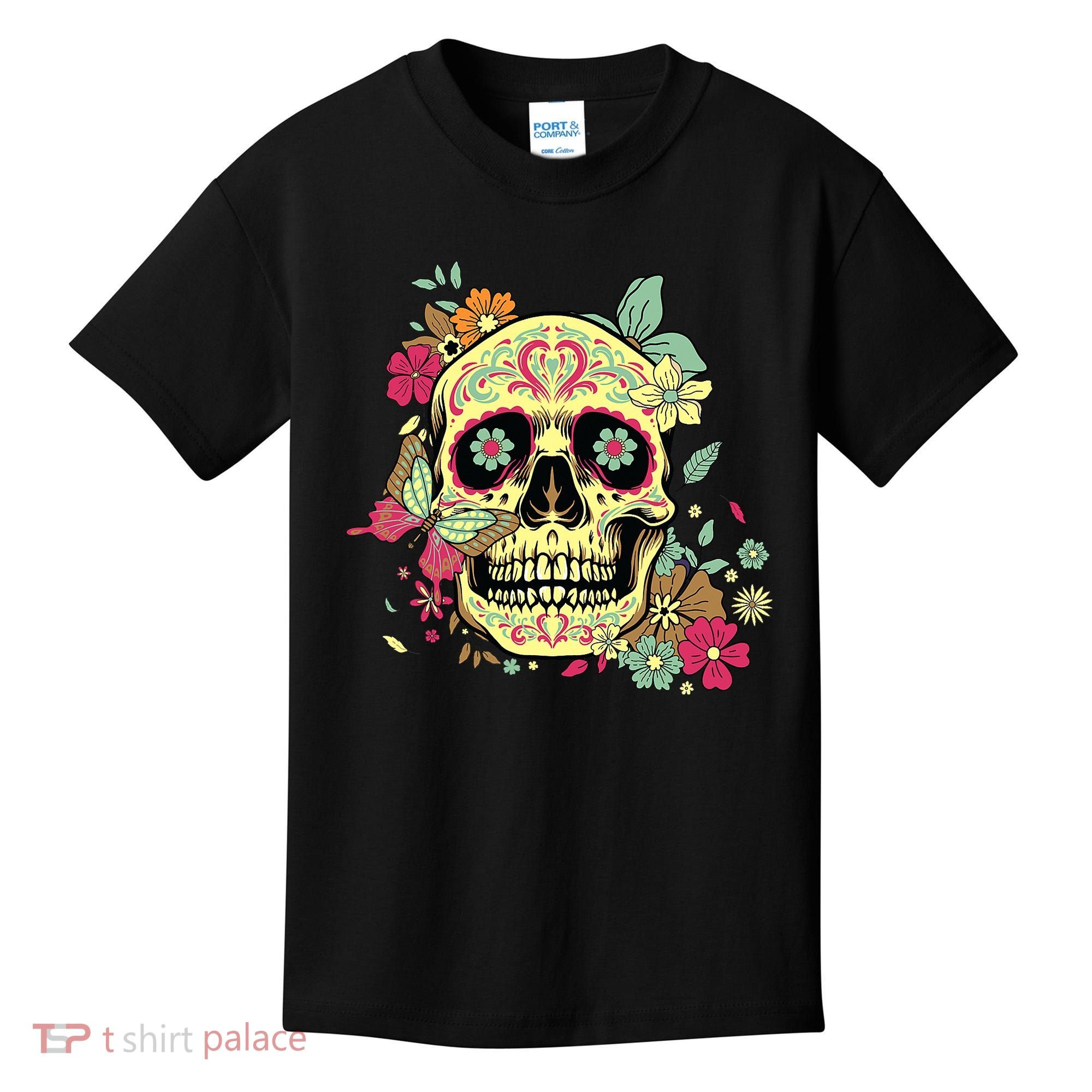 Floral Sugar Skull Dia de Los Muertos Dead   Kids T-Shirt