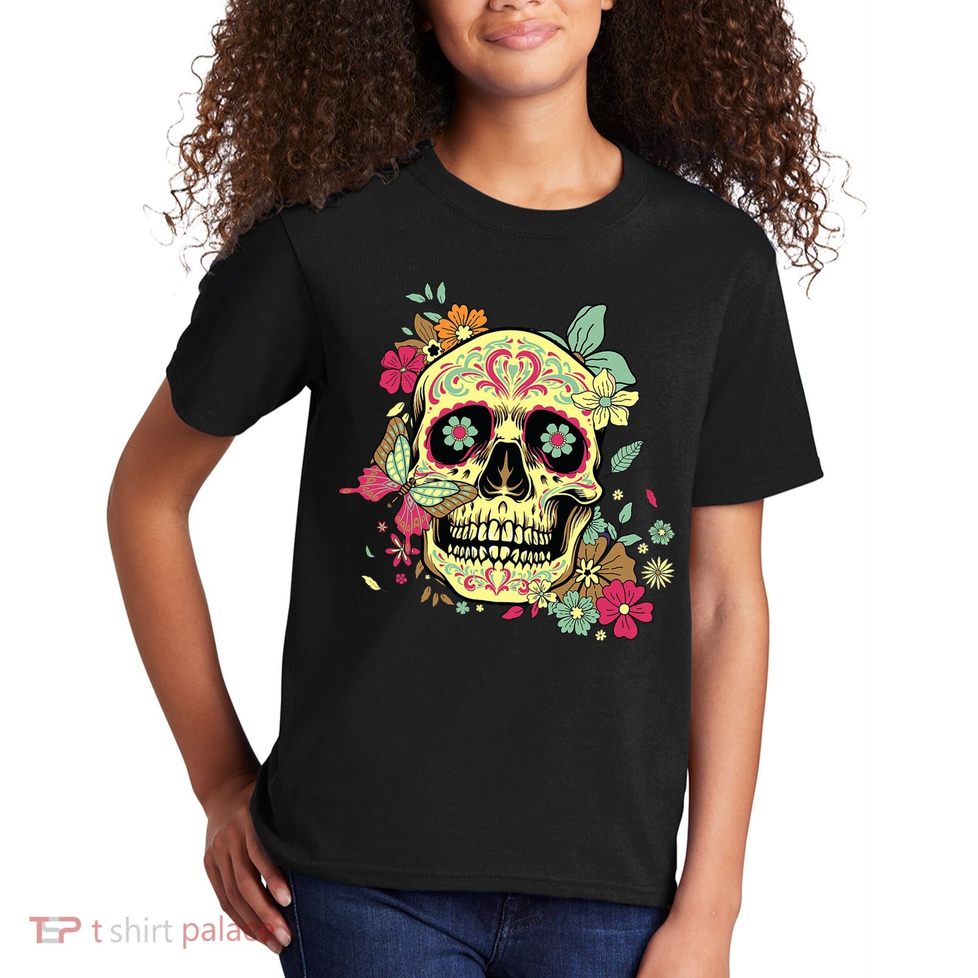 Floral Sugar Skull Dia de Los Muertos Dead   Kids T-Shirt