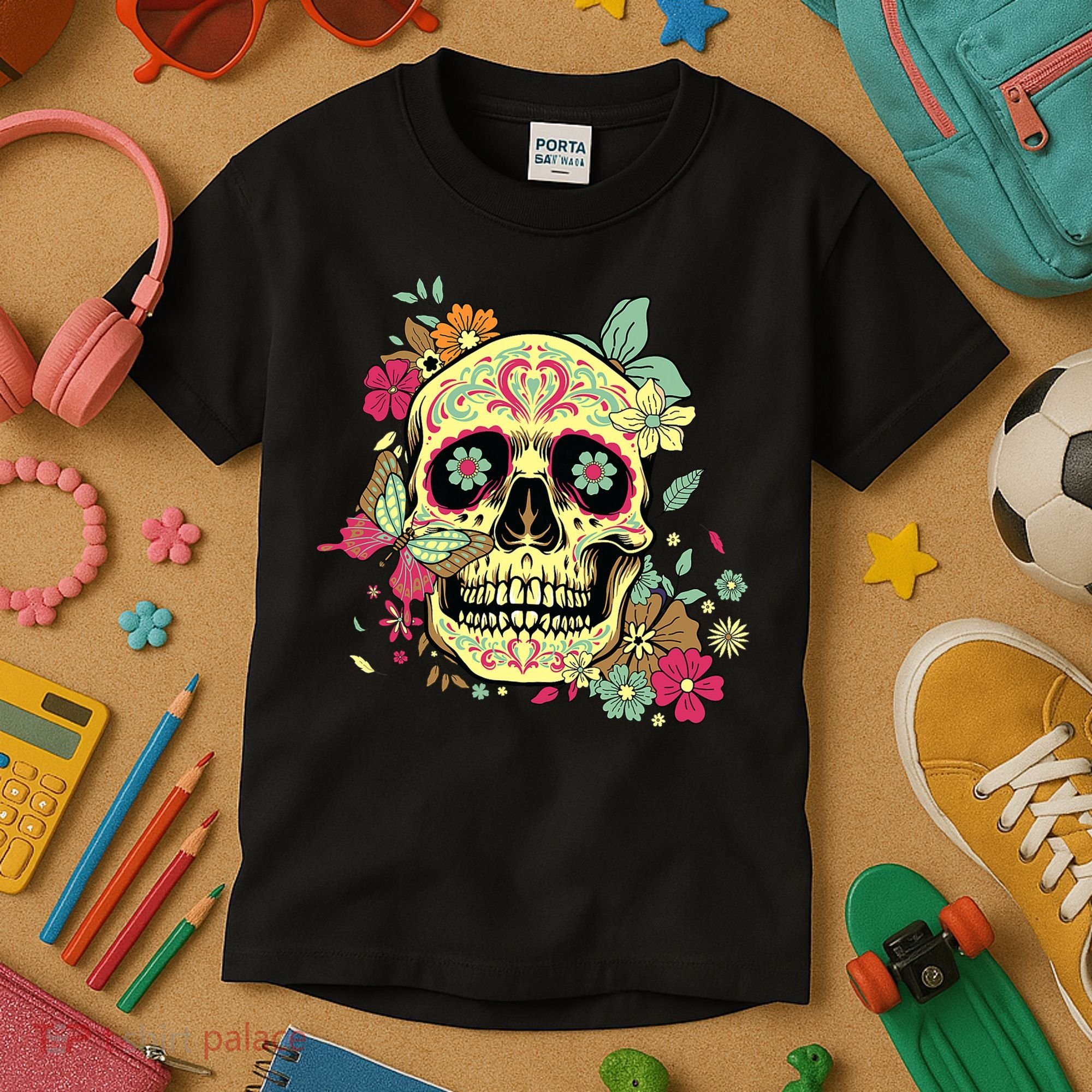 Floral Sugar Skull Dia de Los Muertos Dead   Kids T-Shirt