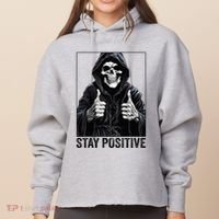 Funny Skull Stay Positive Skeleton Halloween Motivational Ladies Heavyweight Boxy Pullover Hoodie thumb 0