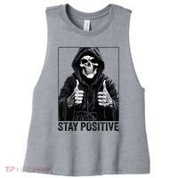 Funny Skull Stay Positive Skeleton Halloween Motivational Women's Racerback Cropped Tank thumb 0