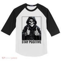 Funny Skull Stay Positive Skeleton Halloween Motivational Kids Colorblock Raglan Jersey thumb 0