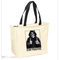 Funny Skull Stay Positive Skeleton Halloween Motivational Tote Bag thumb 2
