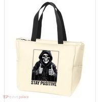 Funny Skull Stay Positive Skeleton Halloween Motivational Tote Bag thumb 3