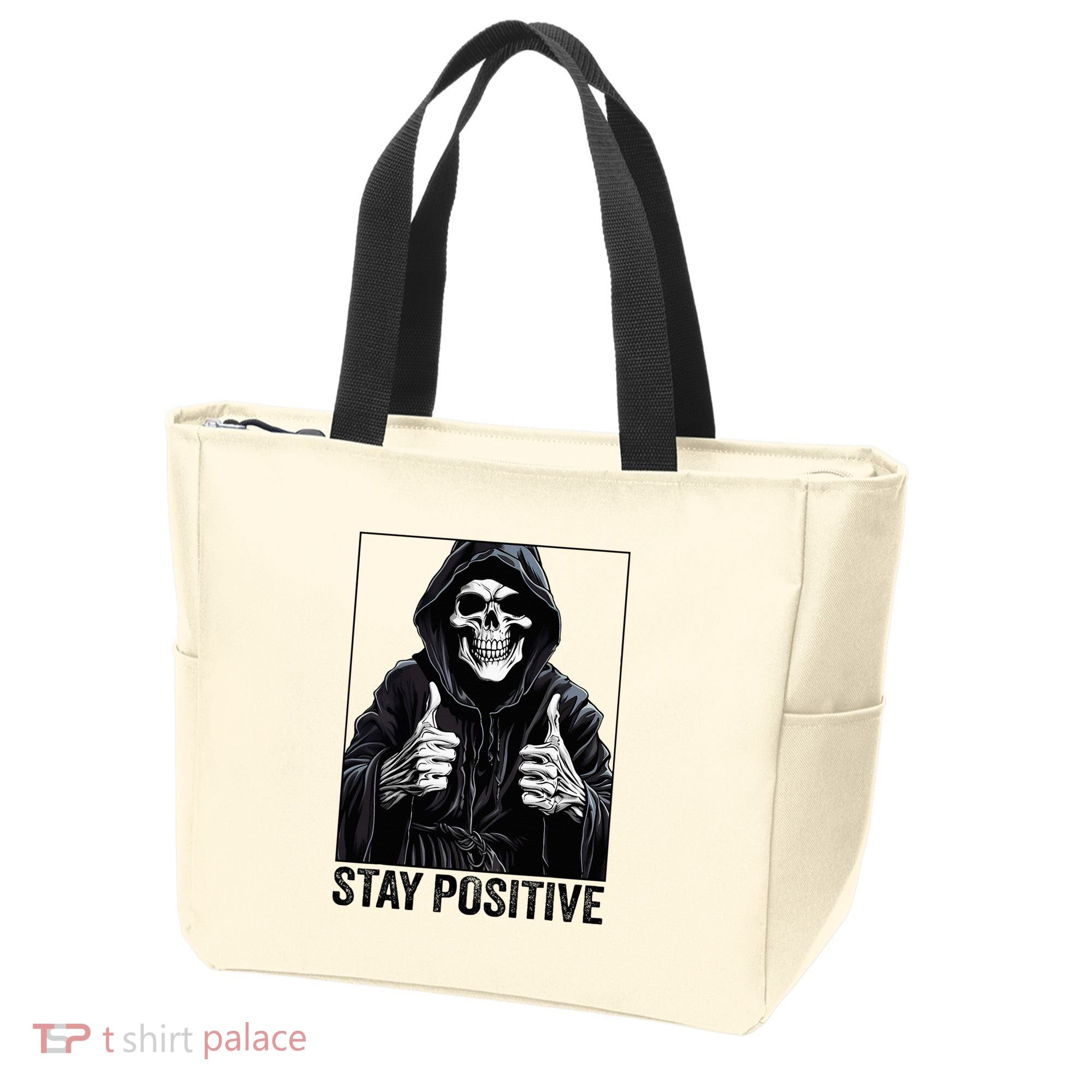 Funny Skull Stay Positive Skeleton Halloween Motivational Tote Bag