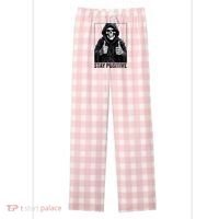 Funny Skull Stay Positive Skeleton Halloween Motivational Women's Flannel Plaid Pajama Pants thumb 0