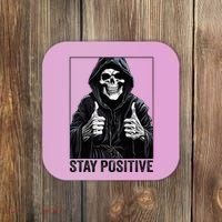 Funny Skull Stay Positive Skeleton Halloween Motivational Coaster thumb 0