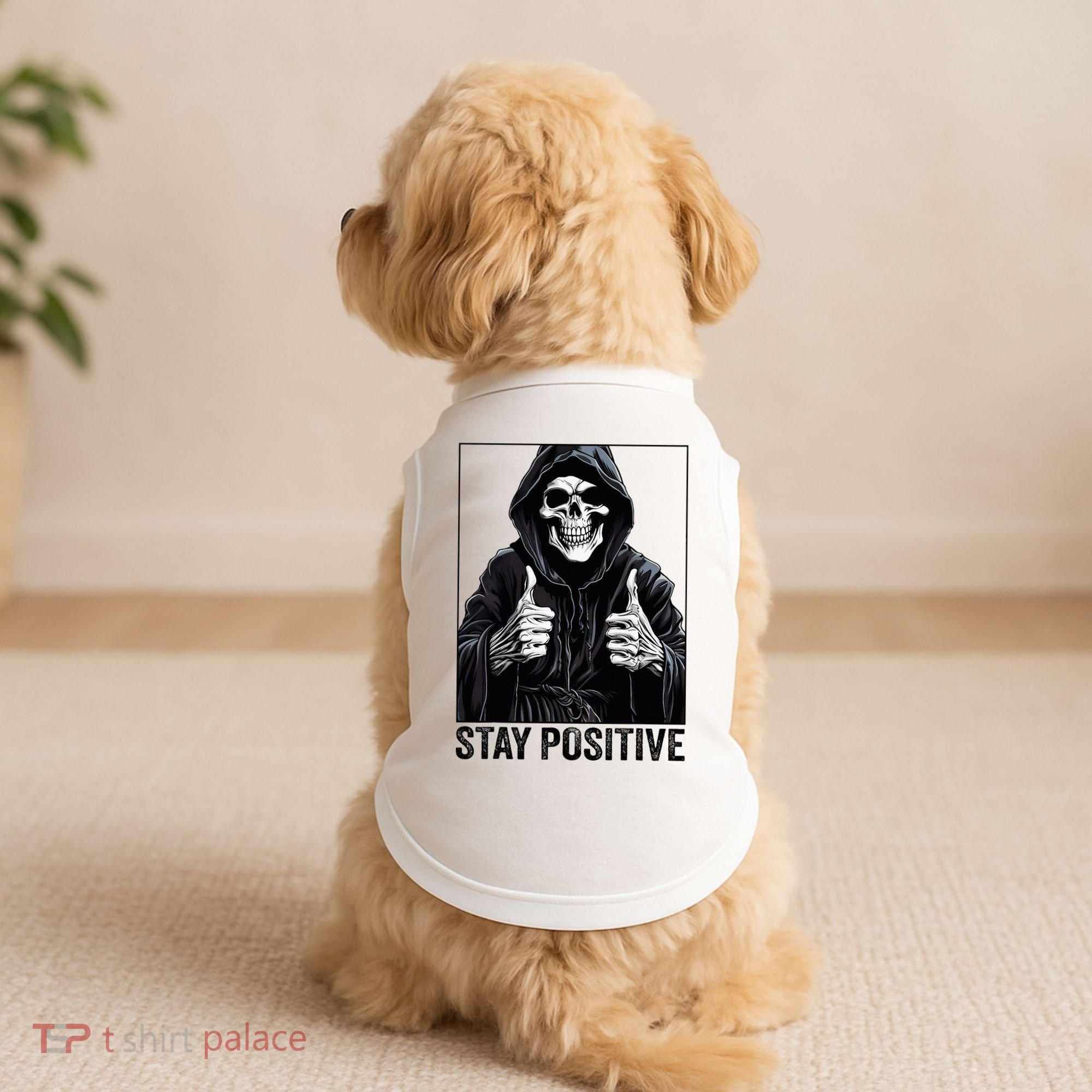 Funny Skull Stay Positive Skeleton Halloween Motivational Doggie Tank