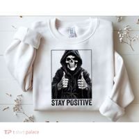 Funny Skull Stay Positive Skeleton Halloween Motivational Sweatshirt thumb 2