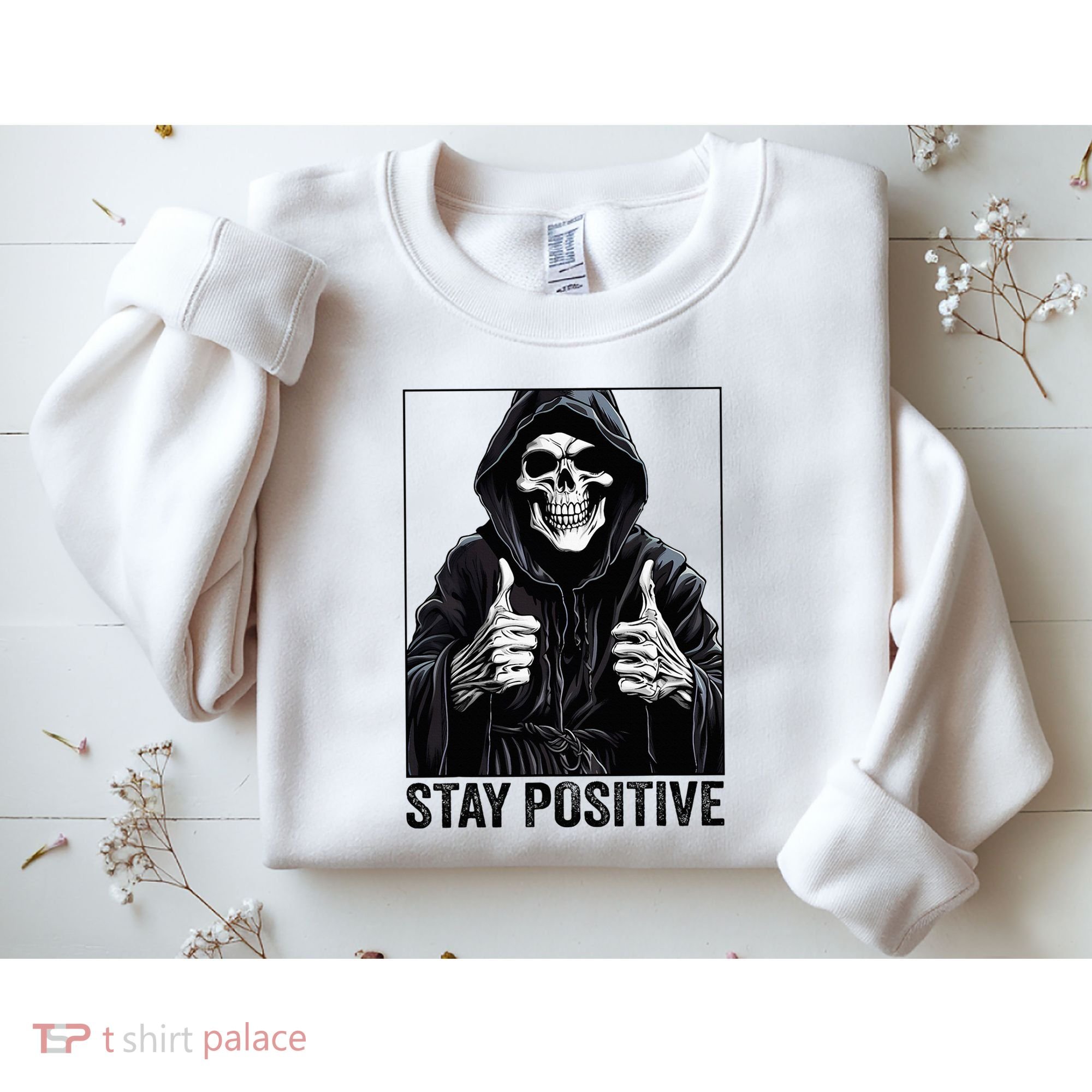 Funny Skull Stay Positive Skeleton Halloween Motivational Sweatshirt