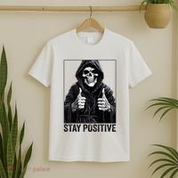 Funny Skull Stay Positive Skeleton Halloween Motivational T-Shirt thumb 2