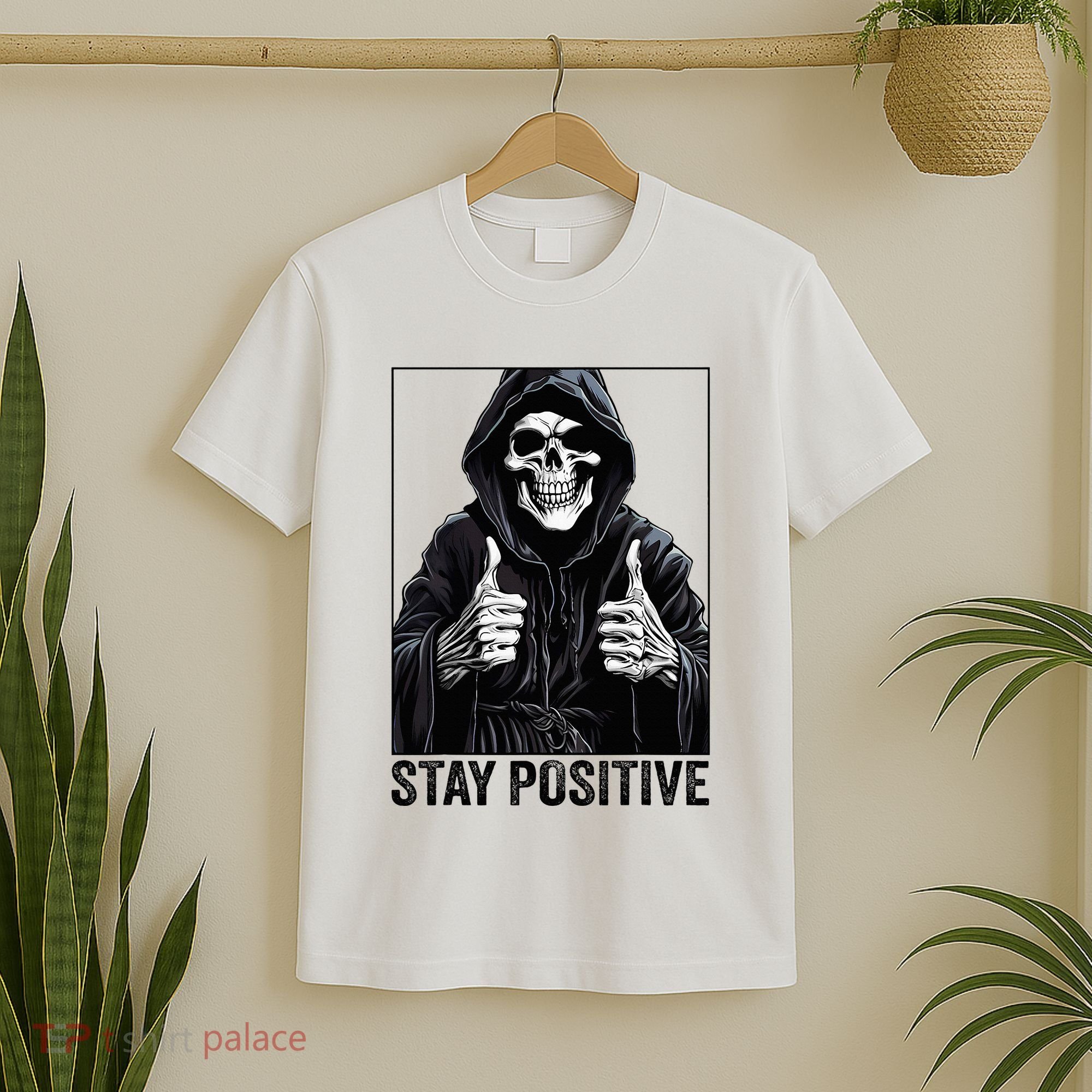 Funny Skull Stay Positive Skeleton Halloween Motivational T-Shirt