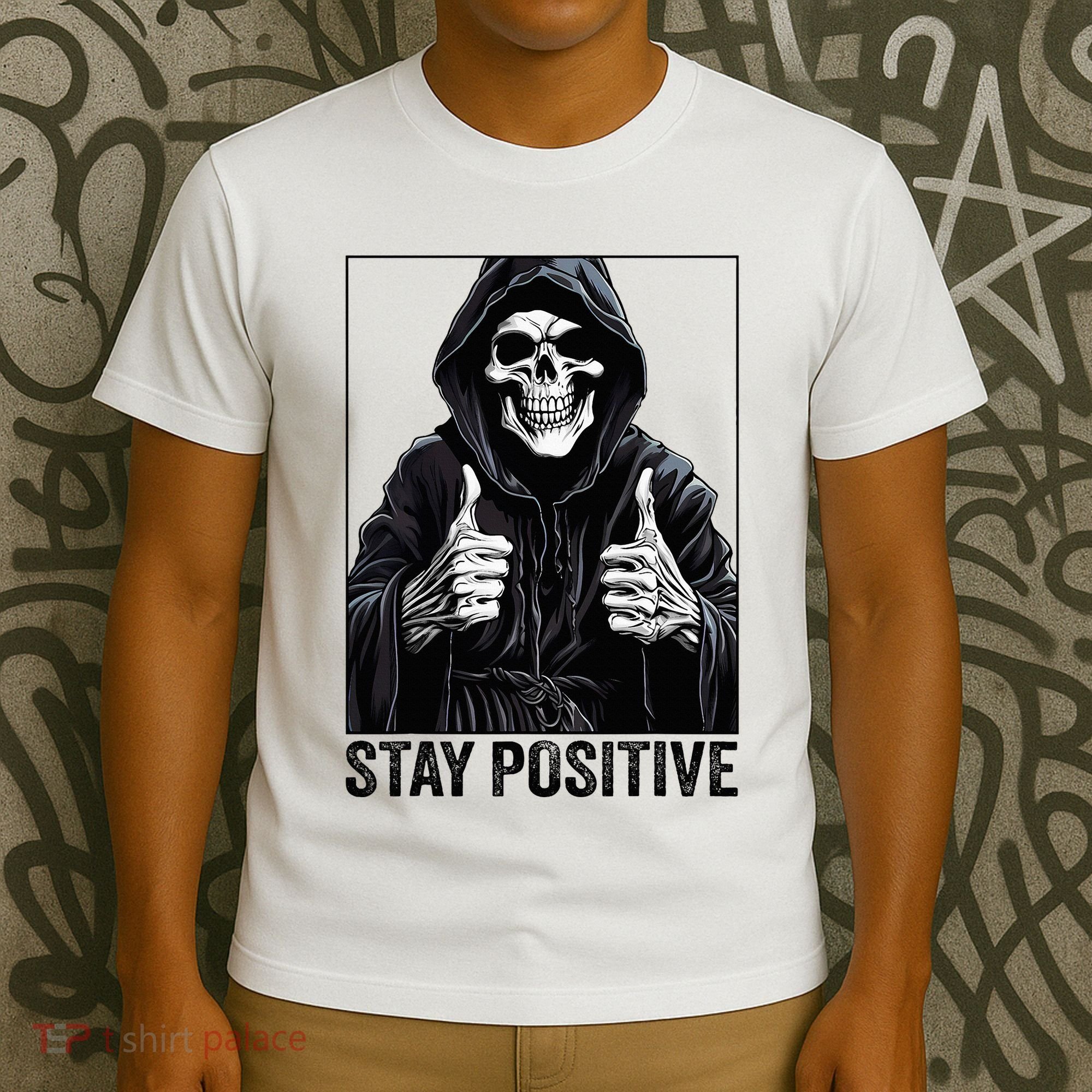 Funny Skull Stay Positive Skeleton Halloween Motivational T-Shirt
