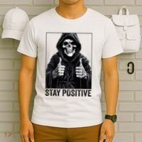 Funny Skull Stay Positive Skeleton Halloween Motivational T-Shirt thumb 6