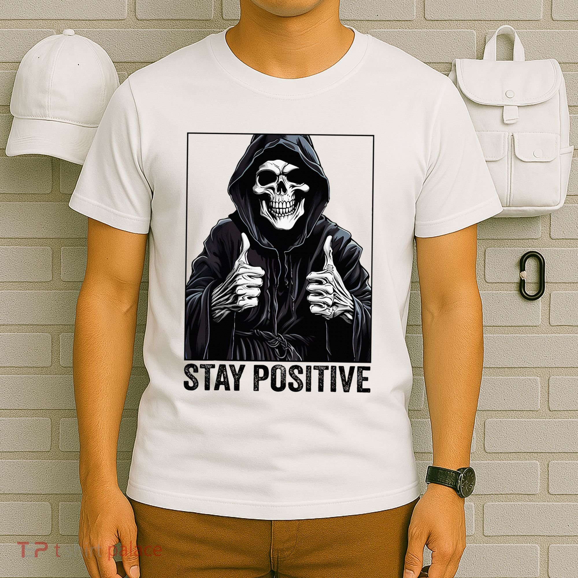 Funny Skull Stay Positive Skeleton Halloween Motivational T-Shirt