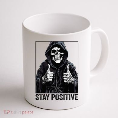 Funny Skull Stay Positive Skeleton Halloween Motivational Coffee Mug back