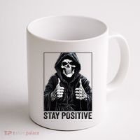 Funny Skull Stay Positive Skeleton Halloween Motivational Coffee Mug thumb 1