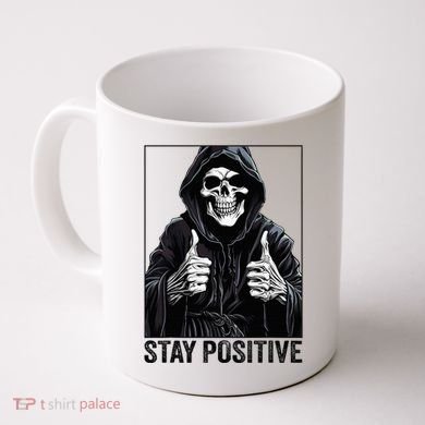 Funny Skull Stay Positive Skeleton Halloween Motivational Coffee Mug