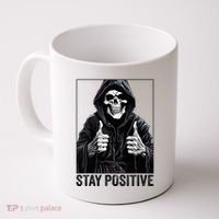 Funny Skull Stay Positive Skeleton Halloween Motivational Coffee Mug thumb 0