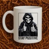 Funny Skull Stay Positive Skeleton Halloween Motivational Coffee Mug thumb 2