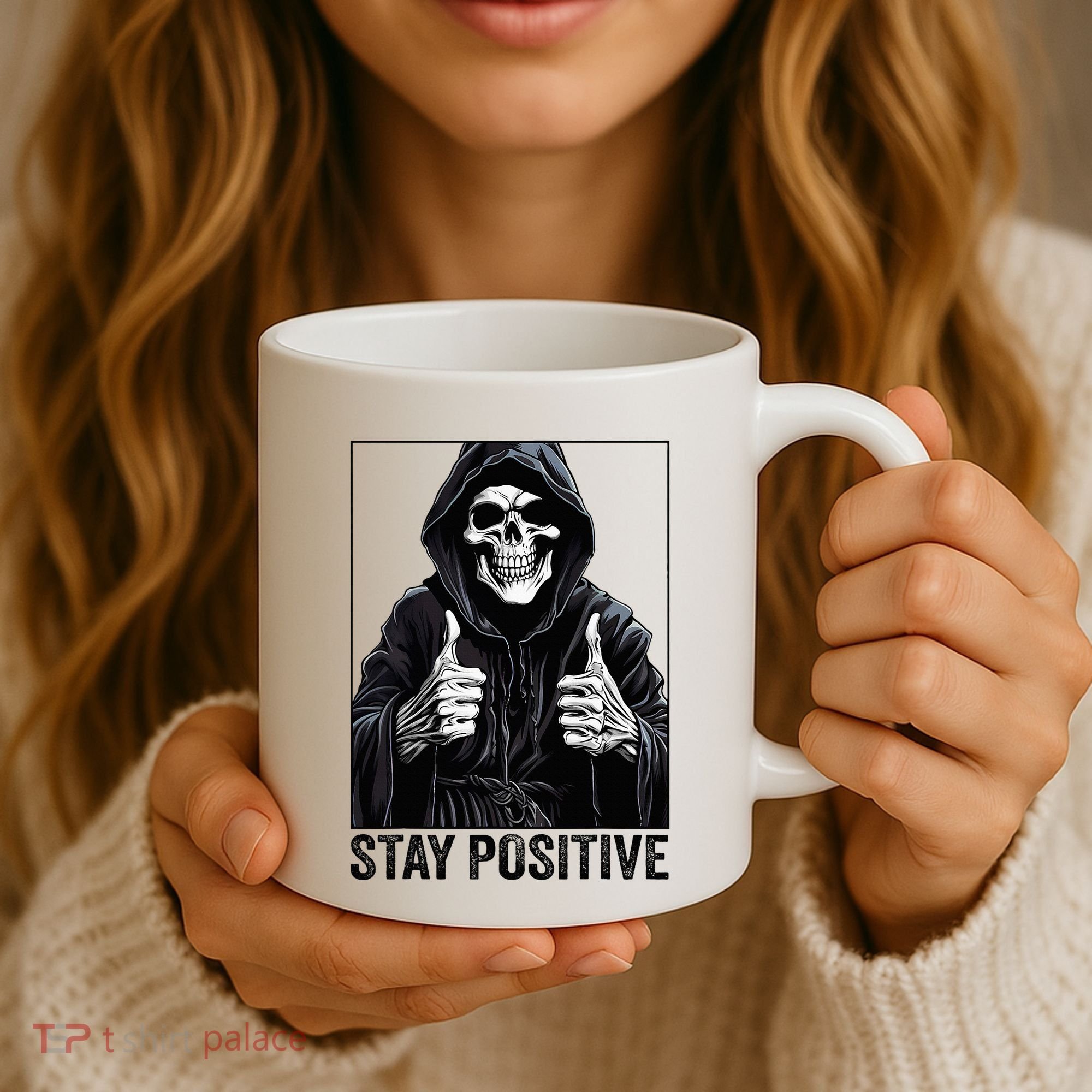 Funny Skull Stay Positive Skeleton Halloween Motivational Coffee Mug