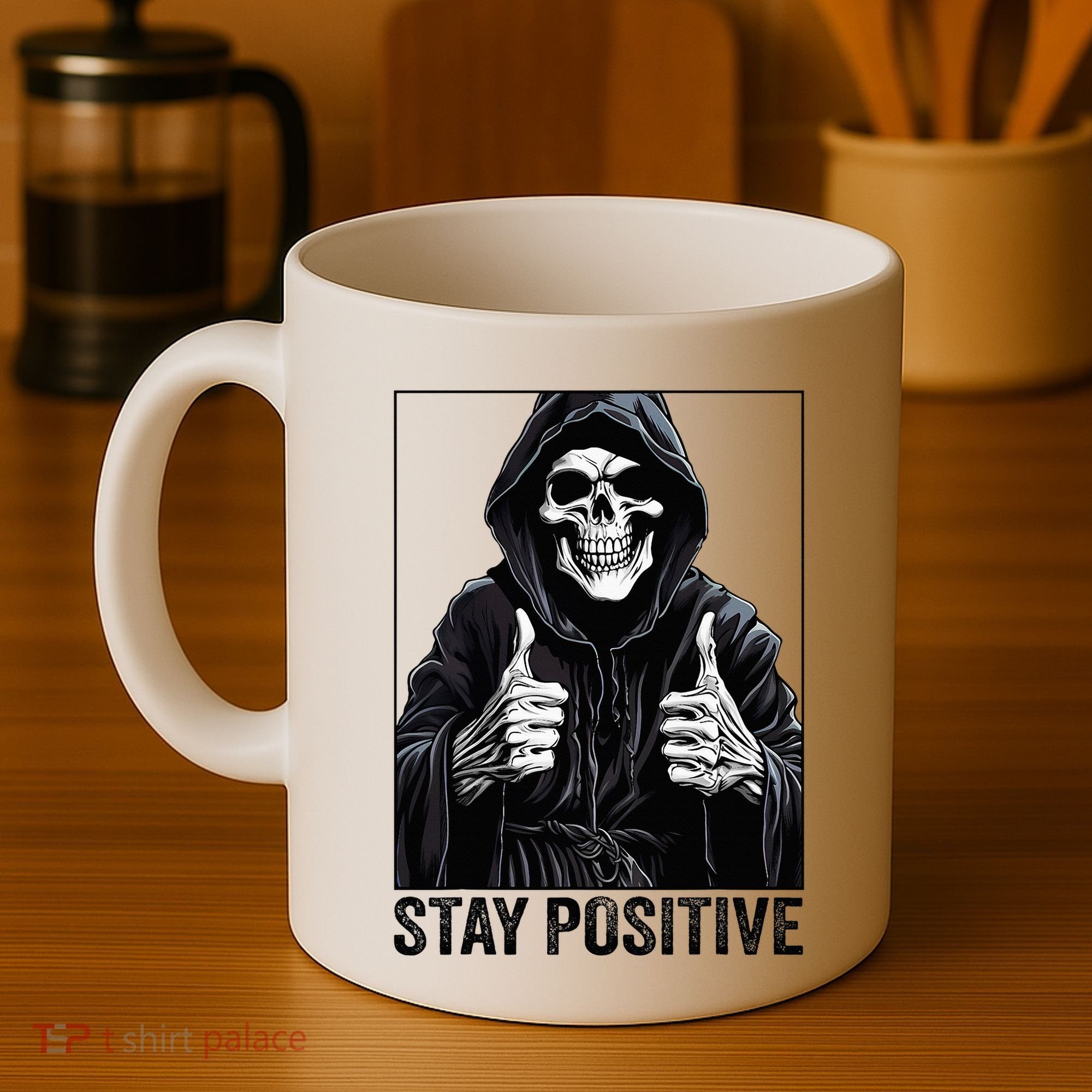 Funny Skull Stay Positive Skeleton Halloween Motivational Coffee Mug