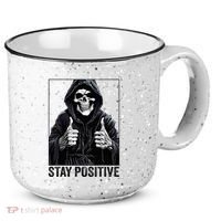 Funny Skull Stay Positive Skeleton Halloween Motivational 15oz Campfire Ceramic Mug thumb 0