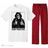 Funny Skull Stay Positive Skeleton Halloween Motivational Pajama Set thumb 0