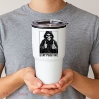 Funny Skull Stay Positive Skeleton Halloween Motivational Tumbler thumb 2